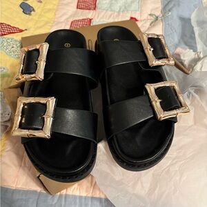 Taluhla Black Double Buckle Sandals